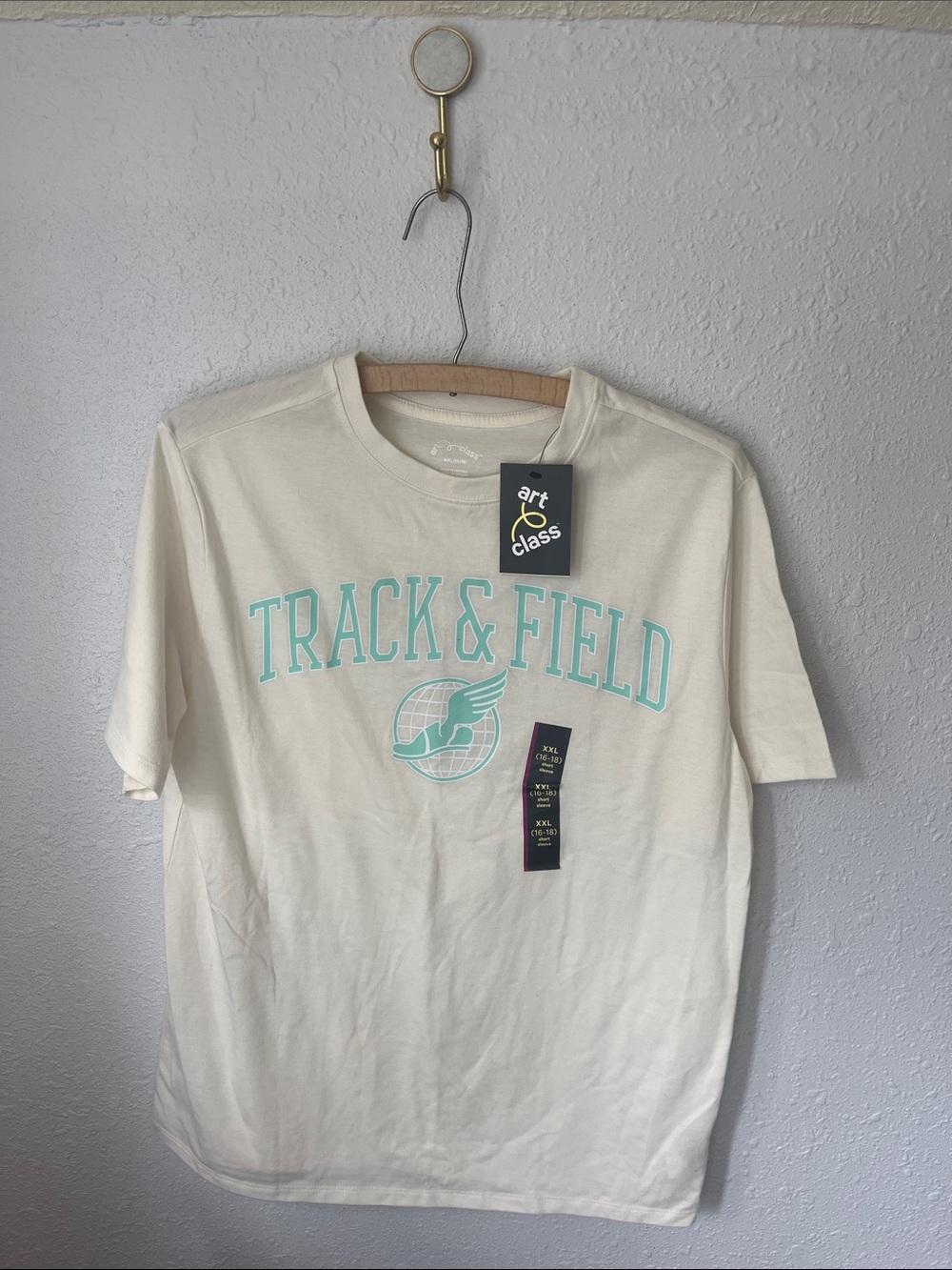 art class Cream Short Sleeve "Track & Field" Tee with Mint Graphic